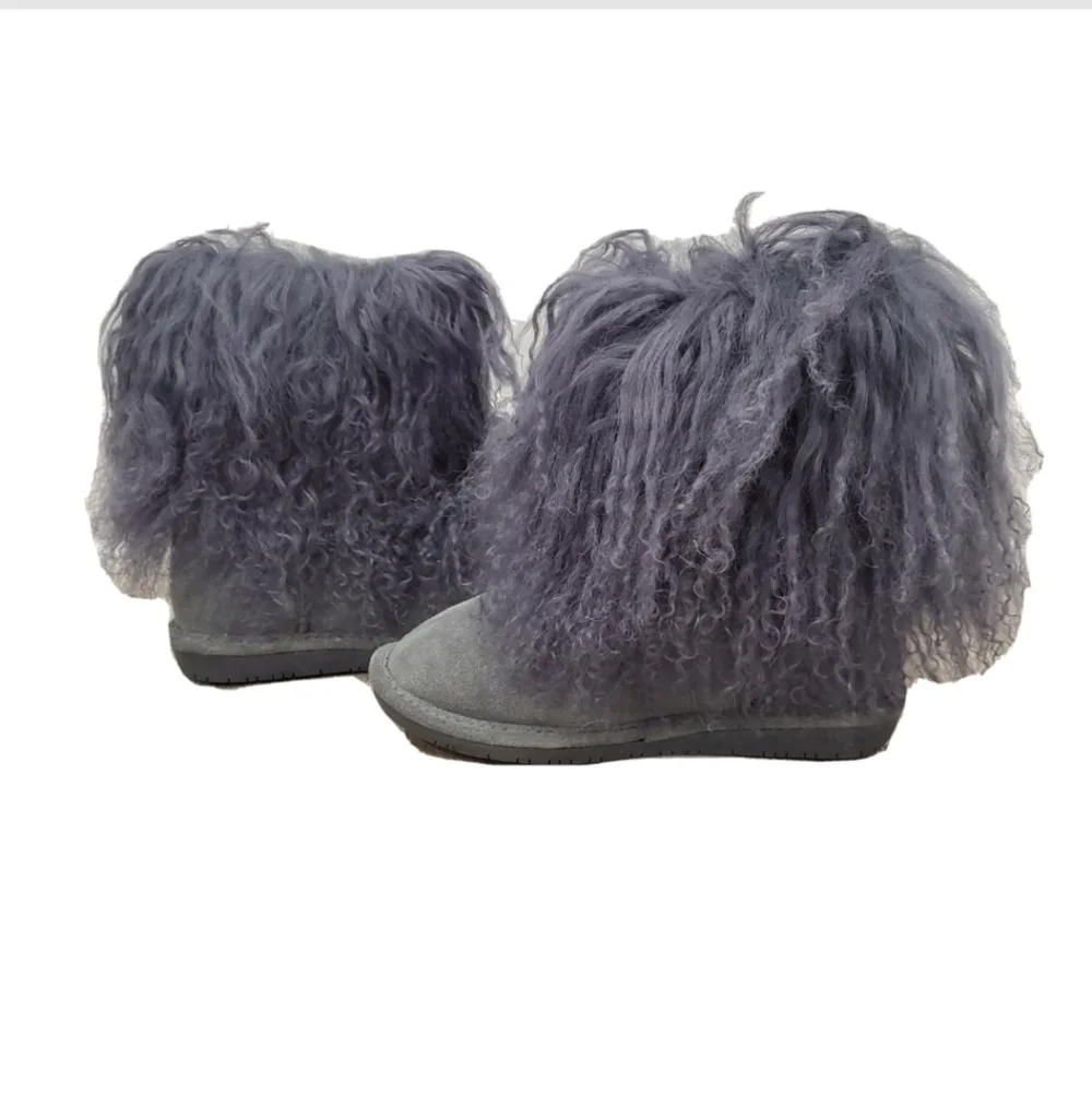 NEW Bearpaw Boo Shaggy Gray Purple Boots